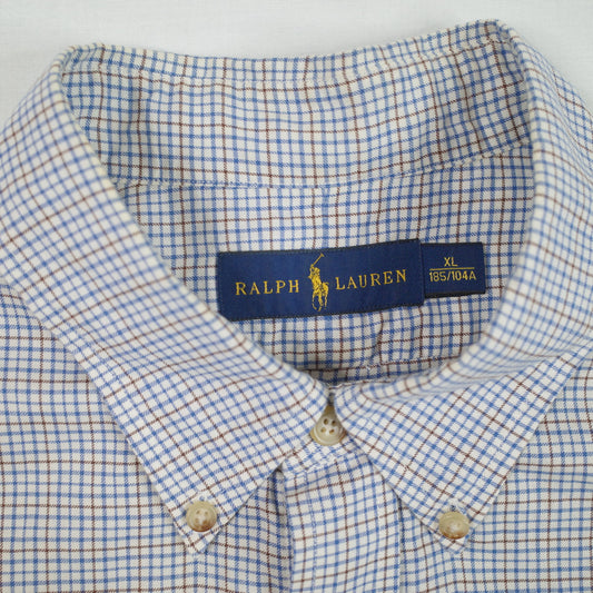 Polo Ralph Lauren Button Down Shirt Size XL Brown White Checkered - Mens