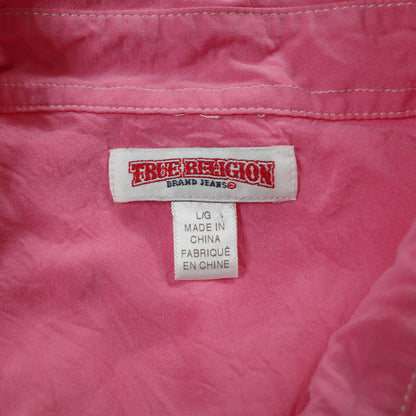 True Religion Womens Western Pink Rhinestone Button Up Long Sleeve Shirt Large
