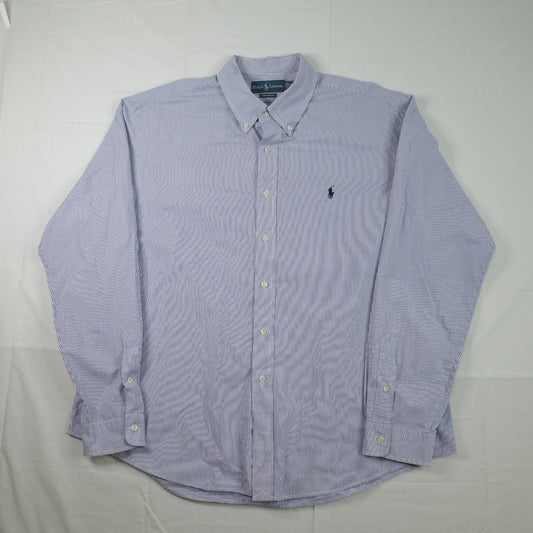 Polo Ralph Lauren Classic Fit Dress Shirt White Blue Pinstripe Button Up Mens XXL