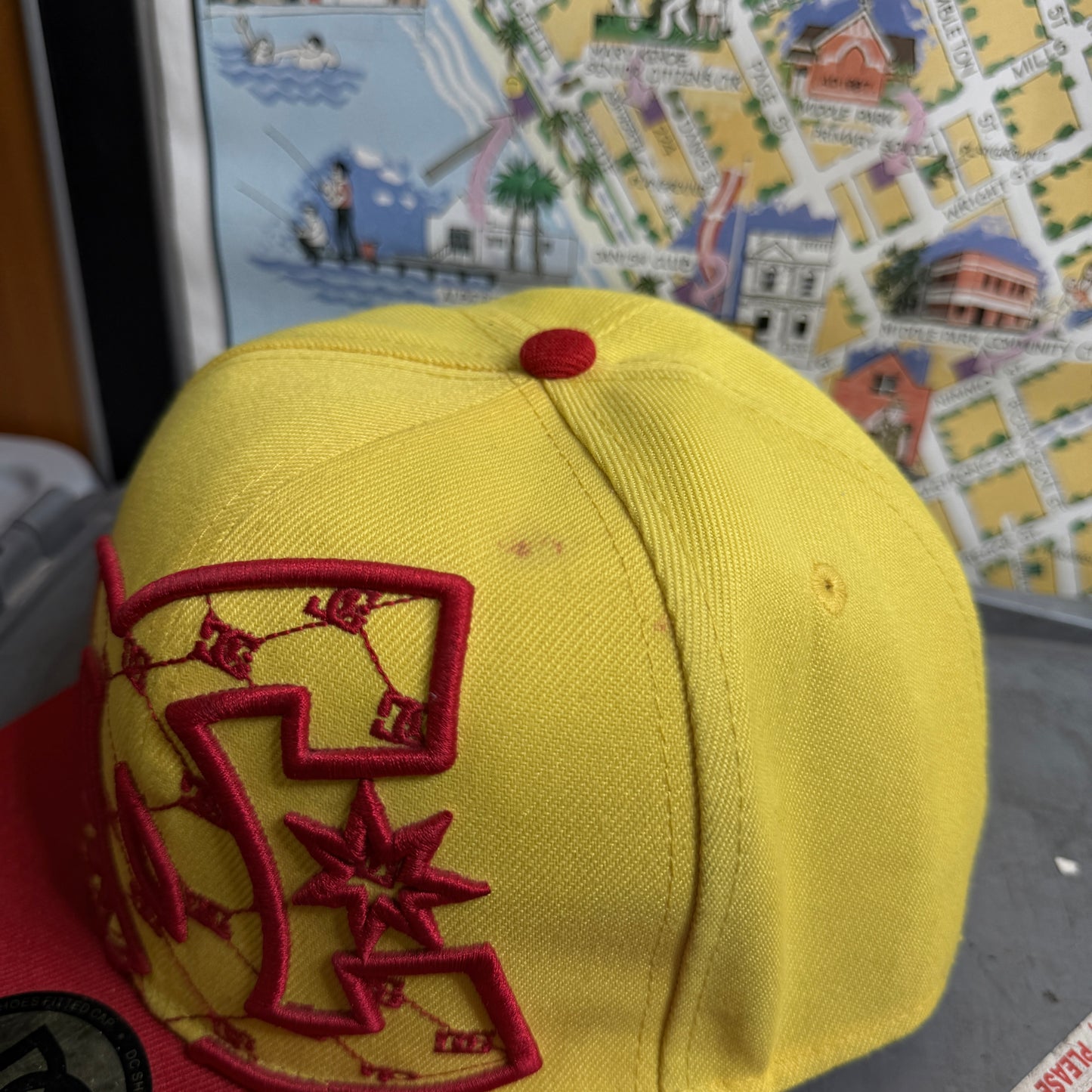 DC Shoes Fittted Cap 7 1/8 Yellow Red Embroidery Cap Hat