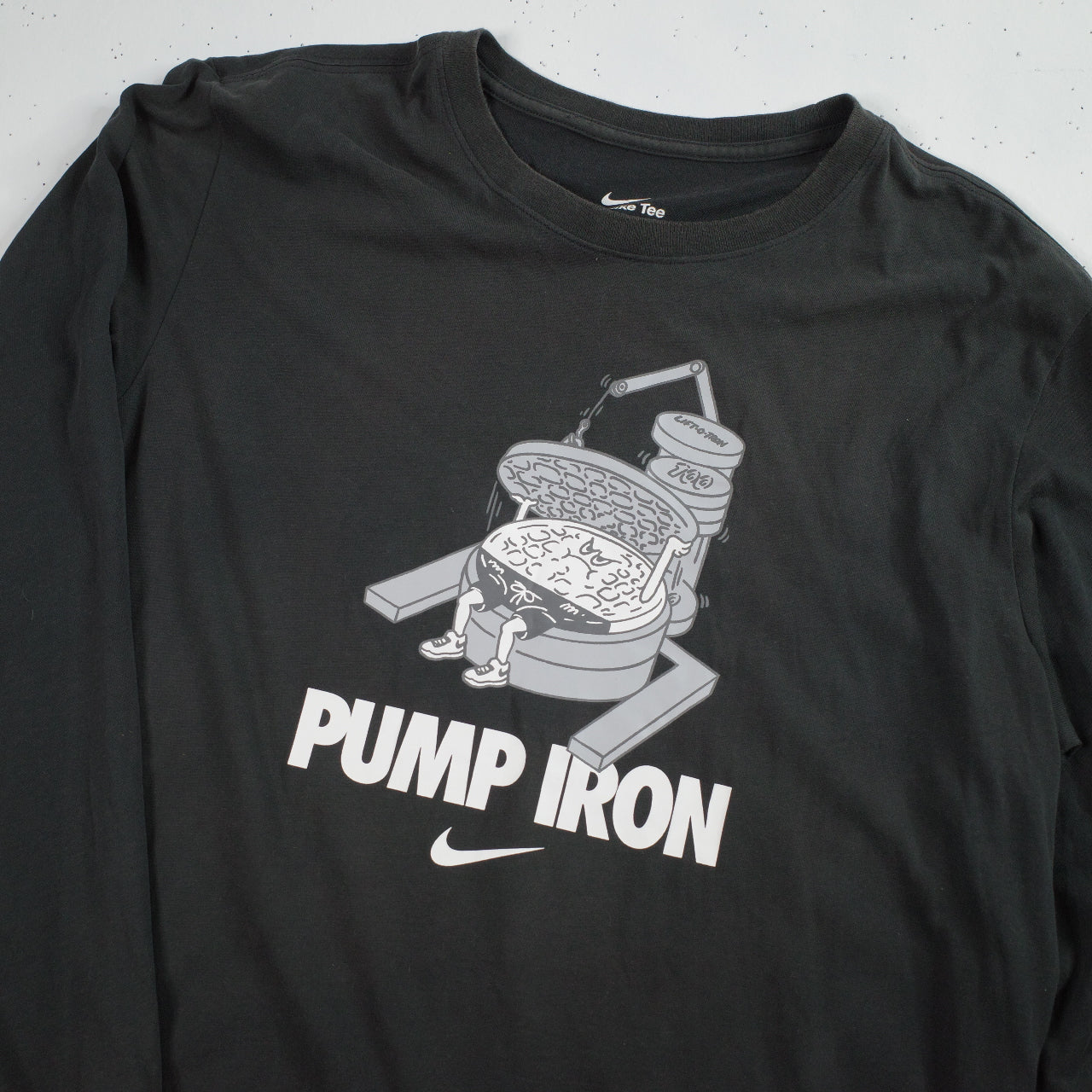 Nike Gym Pump Iron Waffle Weight Lifting Dri Fit Long Sleeve T-Shirt Mens Large