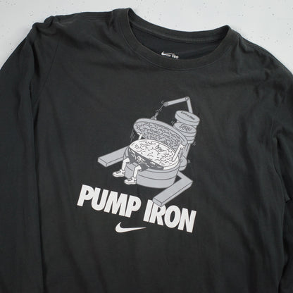 Nike Gym Pump Iron Waffle Weight Lifting Dri Fit Long Sleeve T-Shirt Mens Large