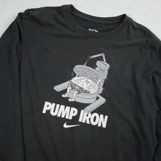 Nike Gym Pump Iron Waffle Weight Lifting Dri Fit Long Sleeve T-Shirt Mens Large