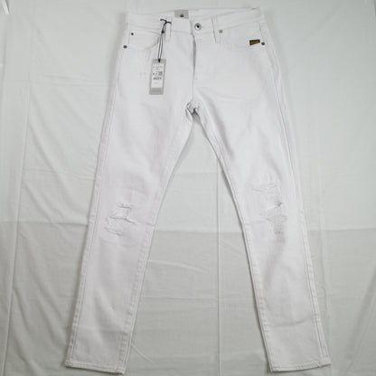 G-Star RAW 3301 Slim Jeans Mens 31x32 White Paper Destroyed Stretch Denim Pants NEW
