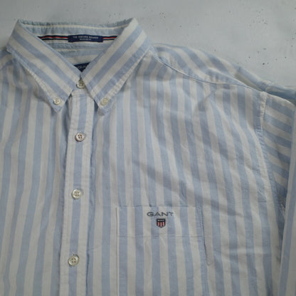 Gant Oxford Banker Blue White Stripe Cotton Button Up Mens 2XL