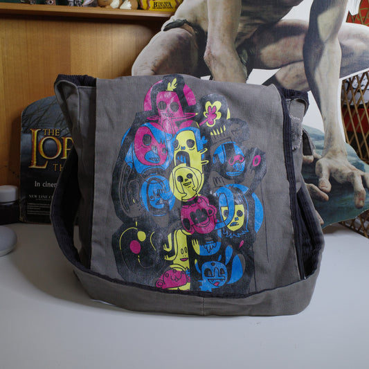 Jon Burgerman Canvas Cord Faces Denim Satchel