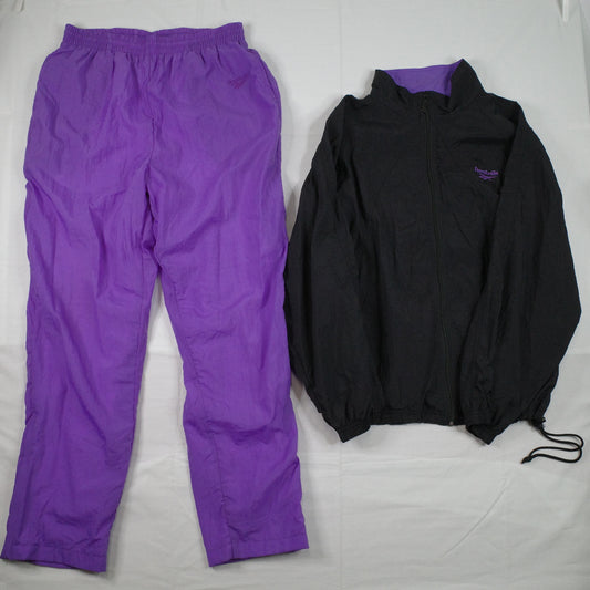 Vintage Reebok Black  Purple Track Set Zip Jacket Pants Mens Medium