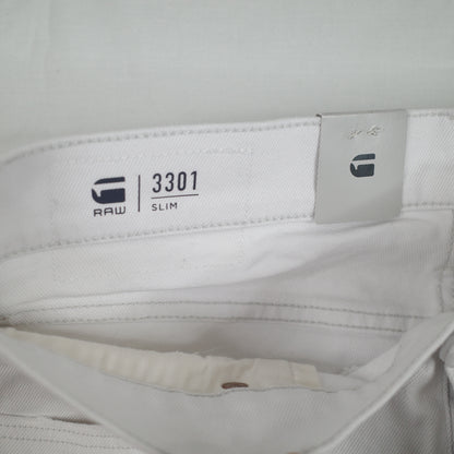 G-Star RAW 3301 Slim Jeans Mens 31x32 White Paper Destroyed Stretch Denim Pants NEW