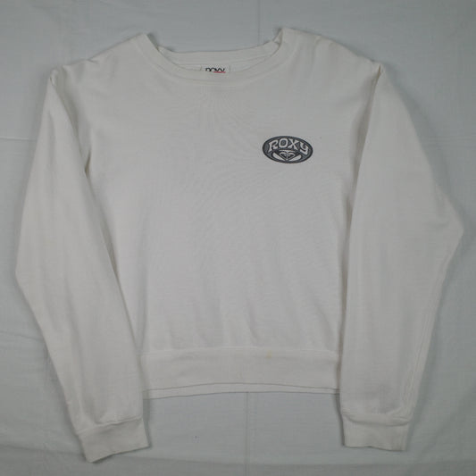 Roxy White Back Print Vintage Pullover Crewneck Womens Medium