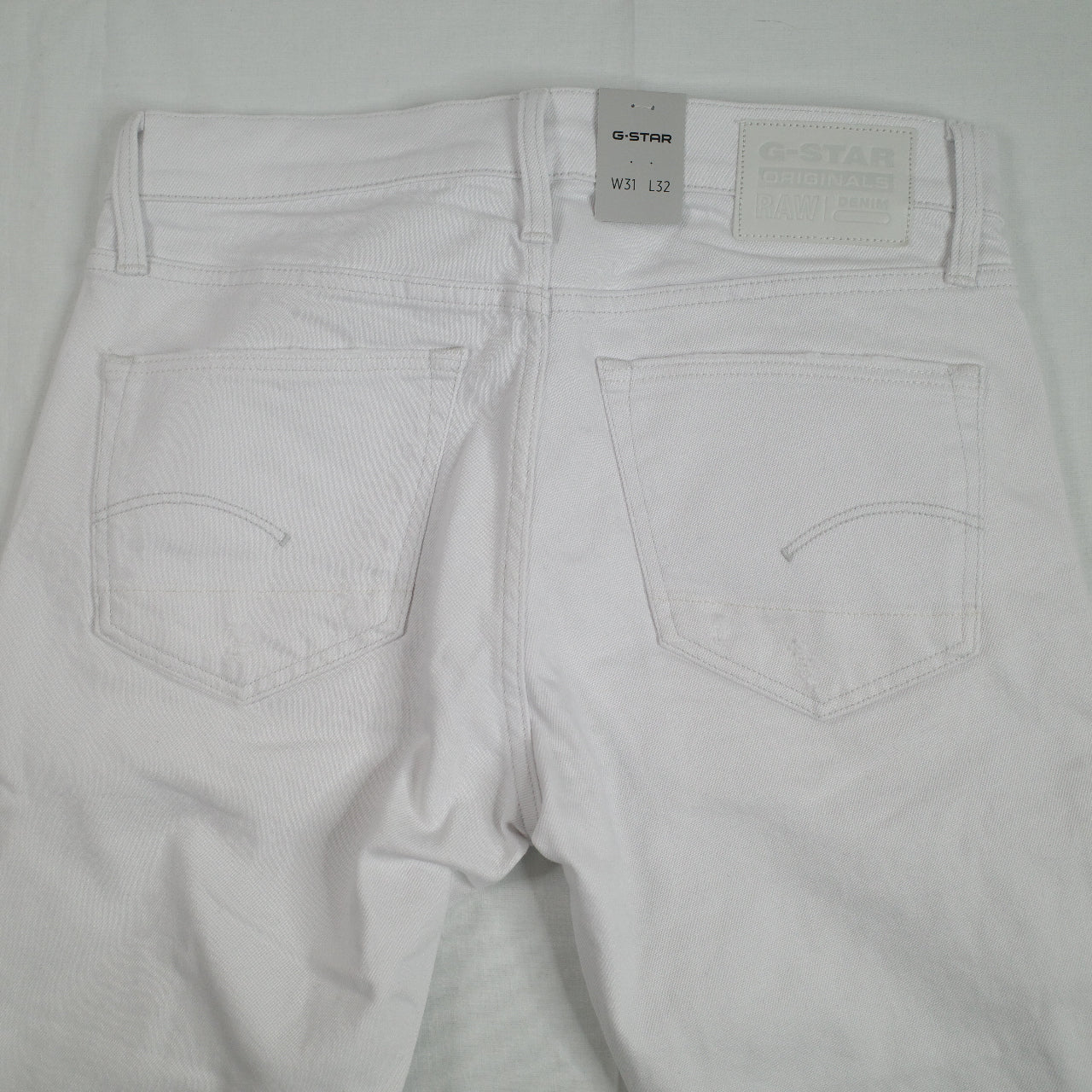 G-Star RAW 3301 Slim Jeans Mens 31x32 White Paper Destroyed Stretch Denim Pants NEW