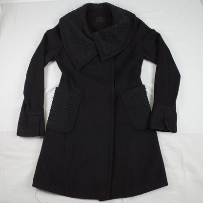 Anna Sui Black Wool Button Knee Length Coat 6
