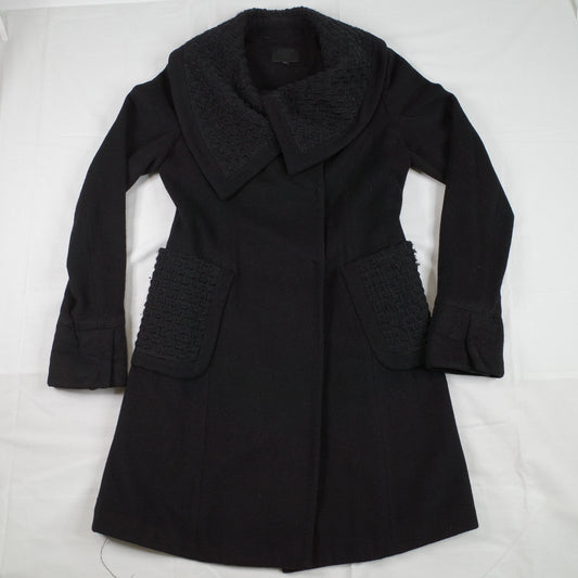 Anna Sui Black Wool Button Knee Length Coat 6