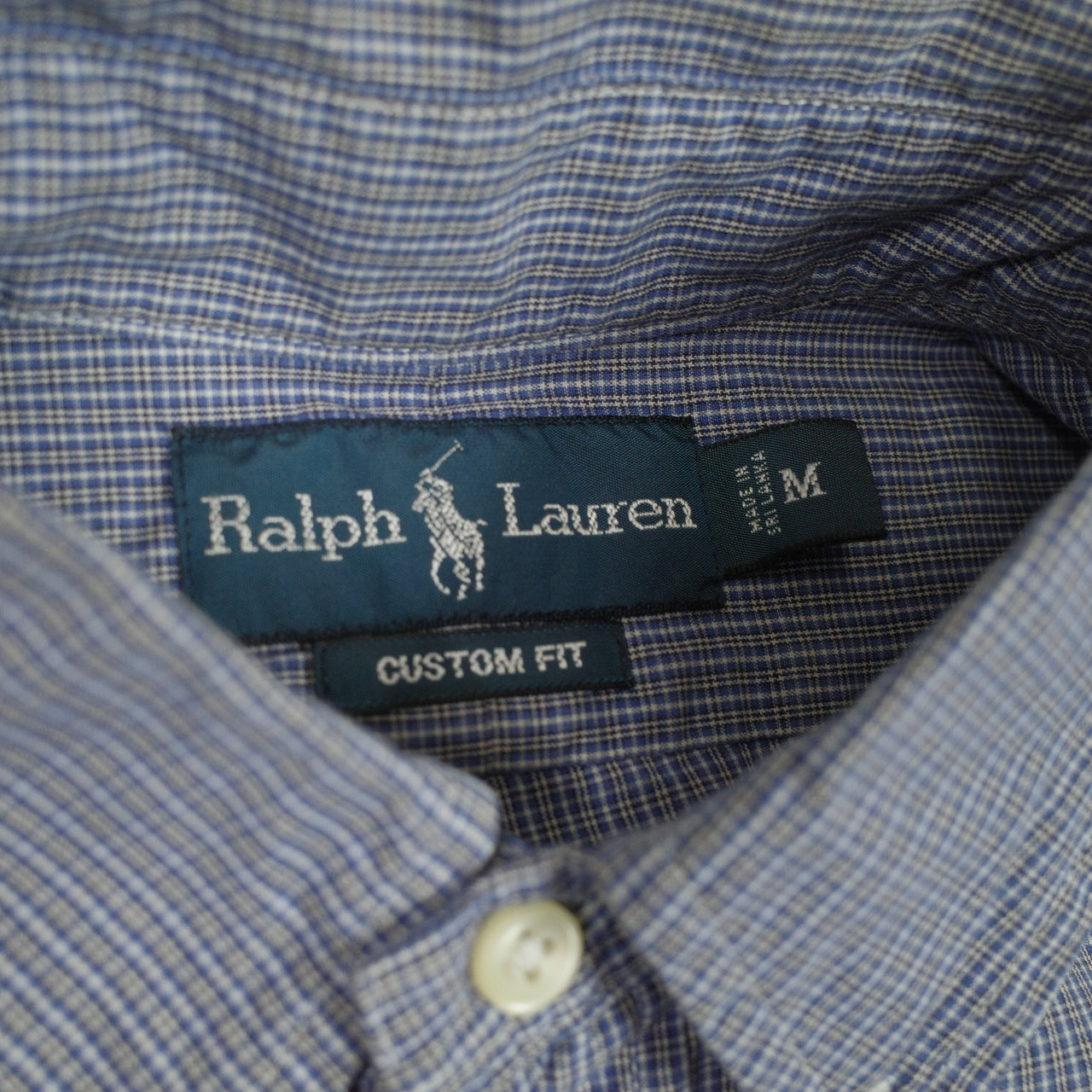 Polo Ralph Lauren Checkered Short Sleeve Blue Button Up Shirt Mens Medium