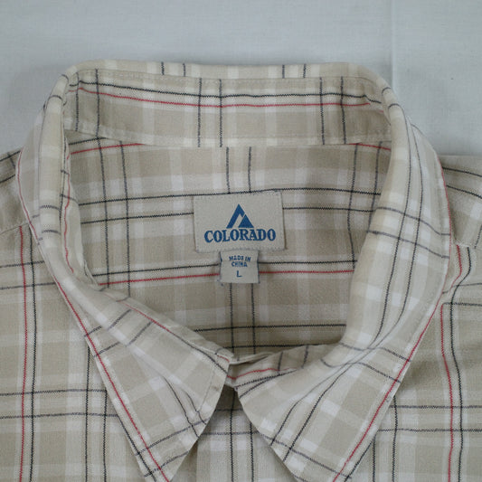 Vintage Colorado Large Cotton Short Sleeve Grid Button Down Shirt
