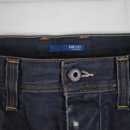 G-Star Raw Men's 3301 Slim Denim Pants Washed Blue Size 34x32