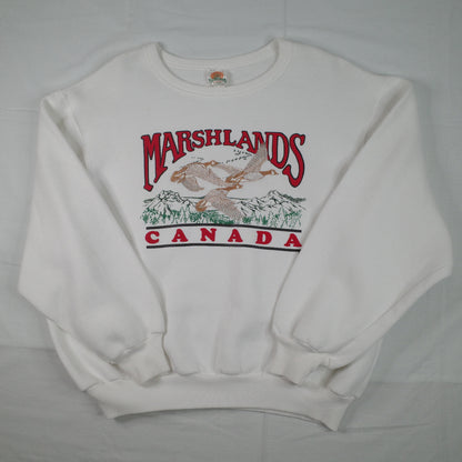 Vintage Marshlands Canada Flying Ducks White Crewneck Mens XL