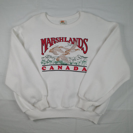 Vintage Marshlands Canada Flying Ducks White Crewneck Mens XL