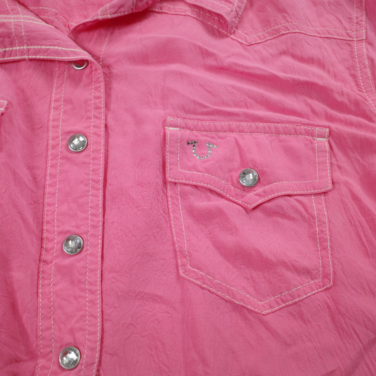 True Religion Womens Western Pink Rhinestone Button Up Long Sleeve Shirt Large