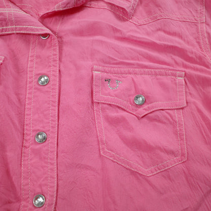 True Religion Womens Western Pink Rhinestone Button Up Long Sleeve Shirt Large