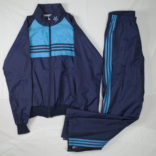 Vintage Adidas 90's New Zealand Made Two Tone Blue Lined Track Set Jacket Pants Mens Medium