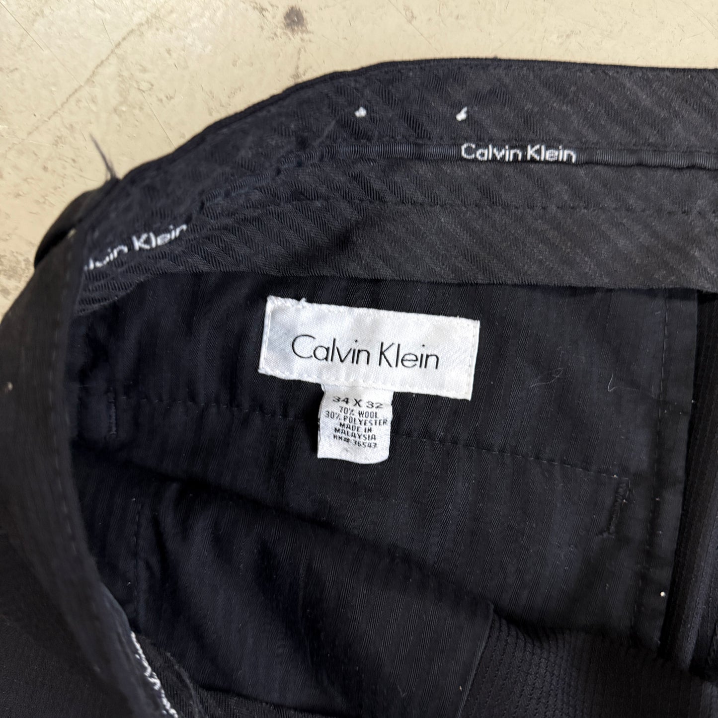 Calvin Klein Men's Black Grid Slim Fit Wool Blend Suit Pants 34 x 32 Missing Button