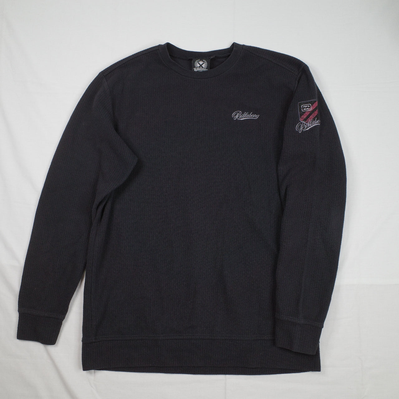 Billabong Cable Knit Black Washed Sweater Crewneck Mens Large