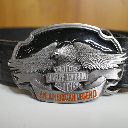 Harley Davidson 1989 Cycles Metal Belt Buckle USA Made Leather Embossed Belt Siskiyou