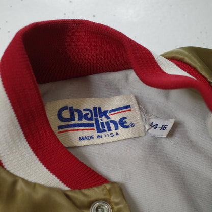 Vtg San Francisco 49ers Chalk Line Gold Satin Bomber Jacket USA Made Boys Youth Sz 14-16