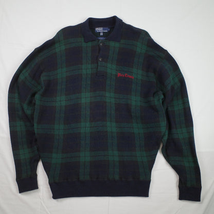 VIntage Polo Ralph Lauren Polo Tennis Plaid Knit Sweater Quarter Buttons Mens Large