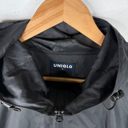UNIQLO Nylon Hooded Jacket Packable 90s Black Solid Mens Medium