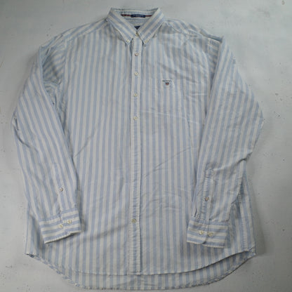 Gant Oxford Banker Blue White Stripe Cotton Button Up Mens 2XL