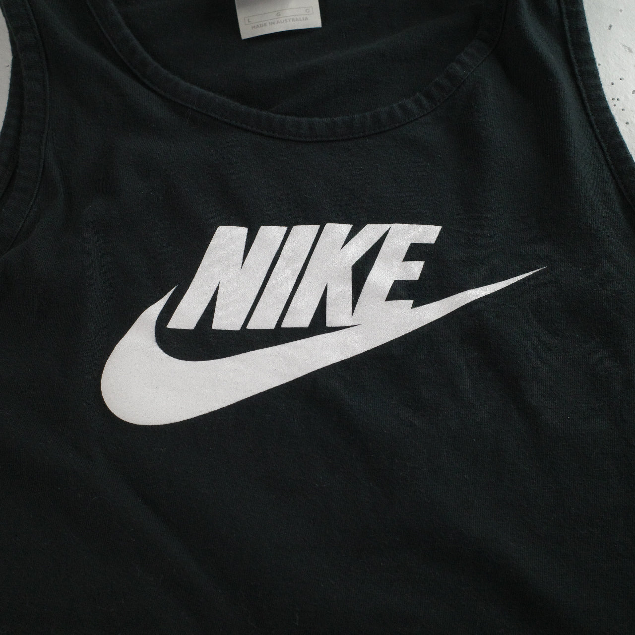 Vintage Nike Australian Made Singlet Spellout Black Mens Large