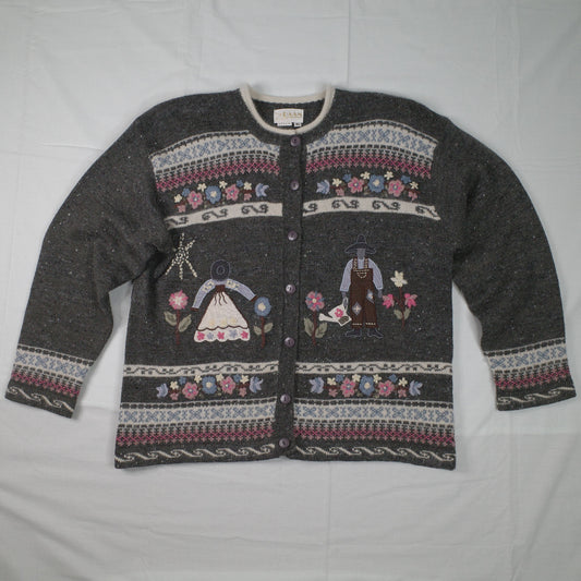 RAAM 90's Acrylic Wool Angora Farmer Love Floral Knit Sweater Cardigan Women's XL