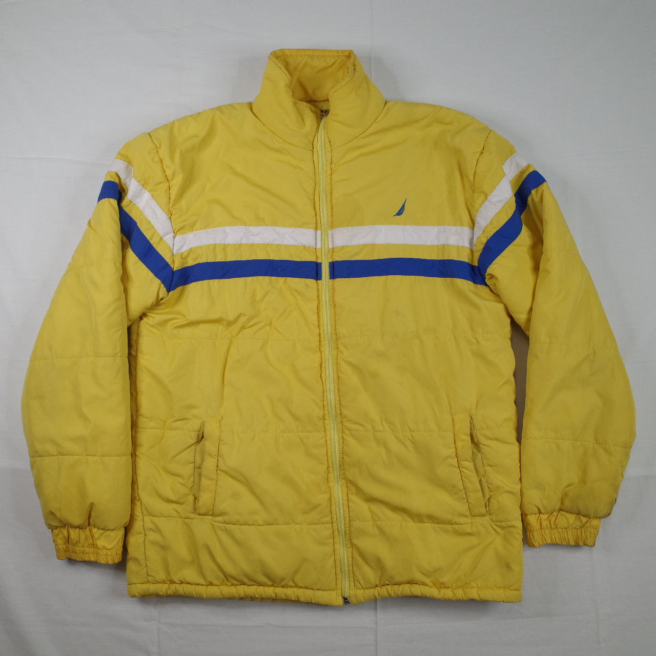Vintage Nautica Puffer Fleece Lined Yellow Down Jacket Mens Large
