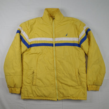 Vintage Nautica Puffer Fleece Lined Yellow Down Jacket Mens Large