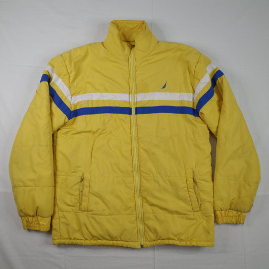 Vintage Nautica Puffer Fleece Lined Yellow Down Jacket Mens Large