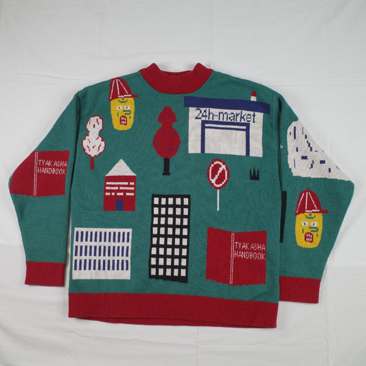 Tyakasha 24 Hour Mart Front Back Knit Sweater Mens Medium