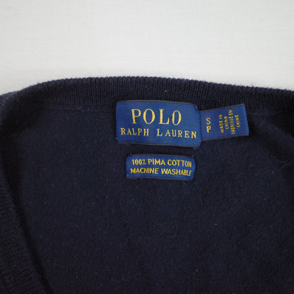 Polo Ralph Lauren Sweater Womens Small Navy Pima Cotton V Neck Knit Pullover