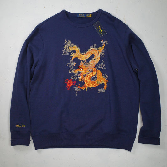 Polo Ralph Lauren Chinese New Year Dragon Navy Embroidered Sweater Crewneck Mens XL NWT