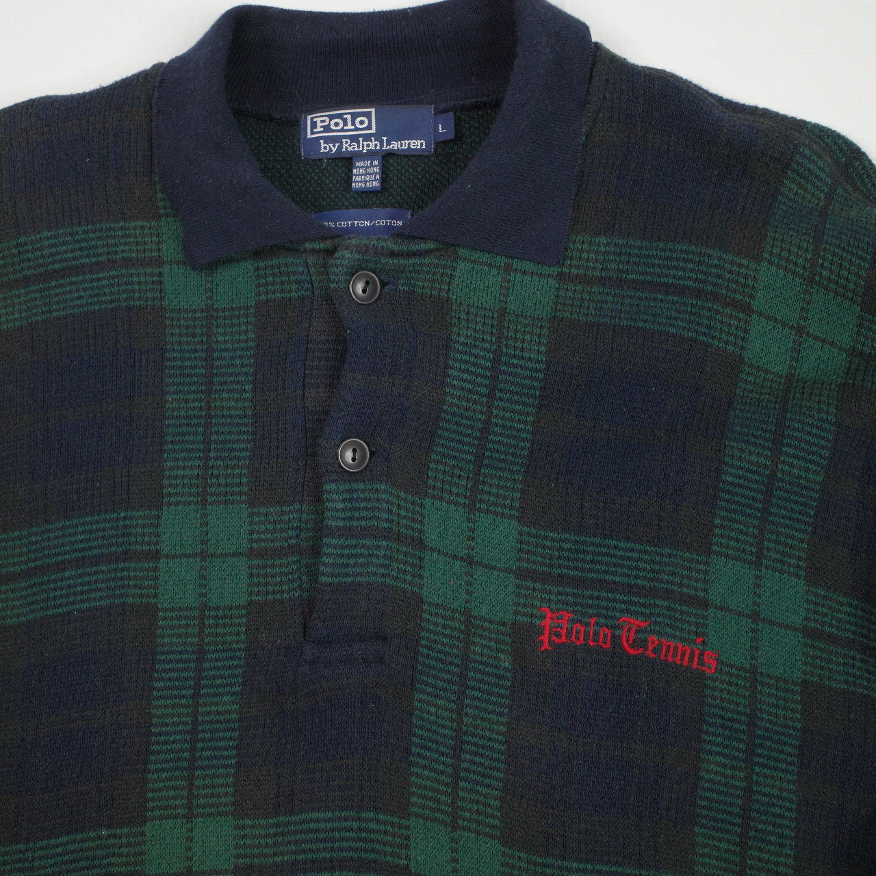 VIntage Polo Ralph Lauren Polo Tennis Plaid Knit Sweater Quarter Buttons Mens Large