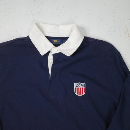 NWT Ralph Lauren Polo Sport K Swiss Embroidered Navy Rugby Polo Mens Medium