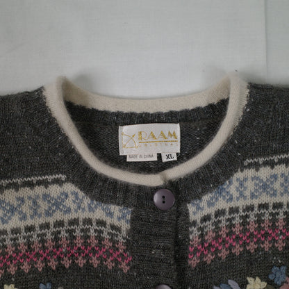RAAM 90's Acrylic Wool Angora Farmer Love Floral Knit Sweater Cardigan Women's XL