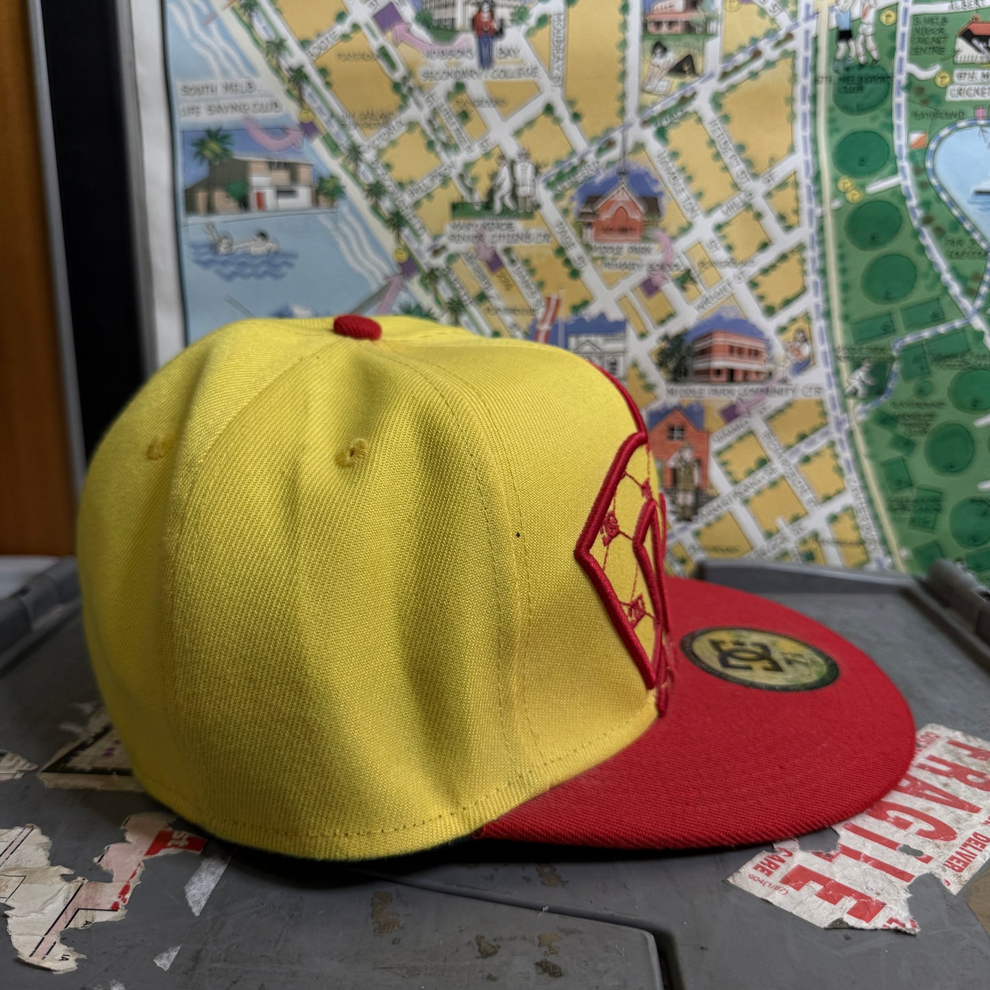 DC Shoes Fittted Cap 7 1/8 Yellow Red Embroidery Cap Hat