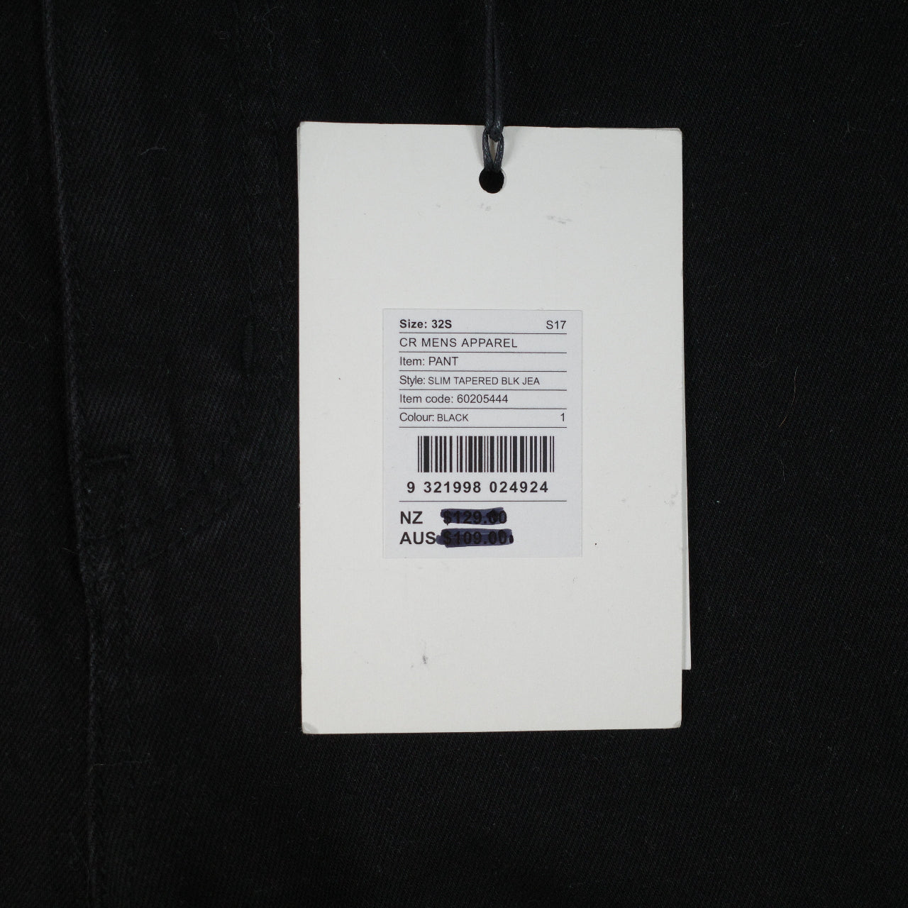 Country Road Denim Black Jeans Slim Tapered W32 L32 NEW RRP:$109