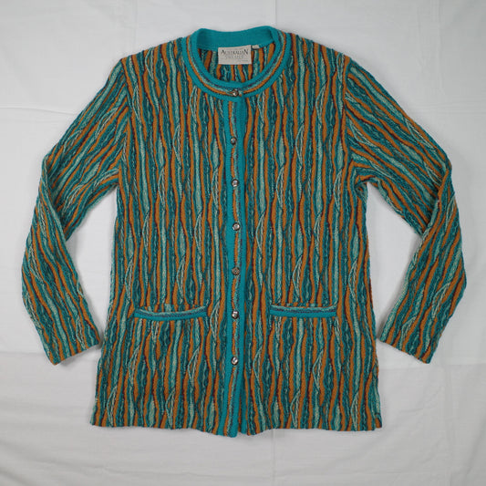 The Great Australian Sweater By Fields Cable Coogi Style Button Sweater Cardigan Men’s Small