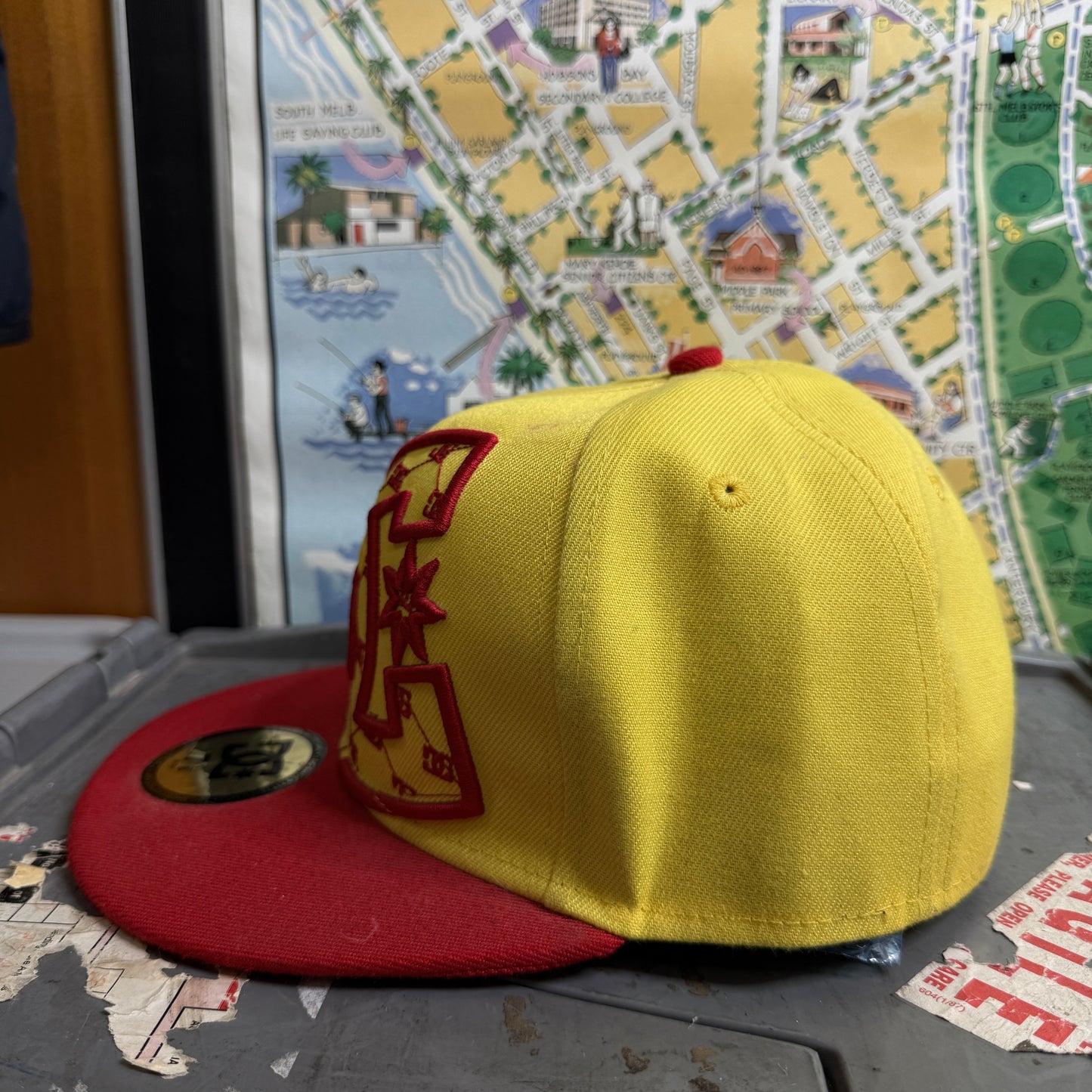 DC Shoes Fittted Cap 7 1/8 Yellow Red Embroidery Cap Hat