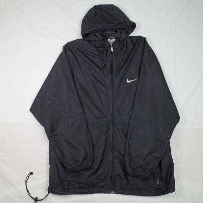 Vintage Nike Nylon Black Big Back Windbreaker Swoosh Coat Jacket Overcoat Mens Medium