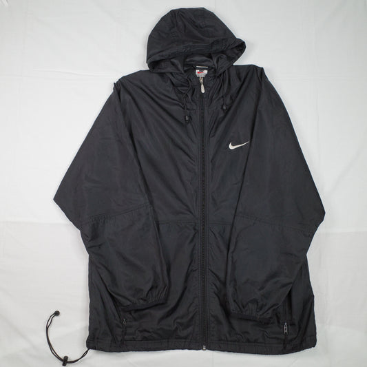 Vintage Nike Nylon Black Big Back Windbreaker Swoosh Coat Jacket Overcoat Mens Medium