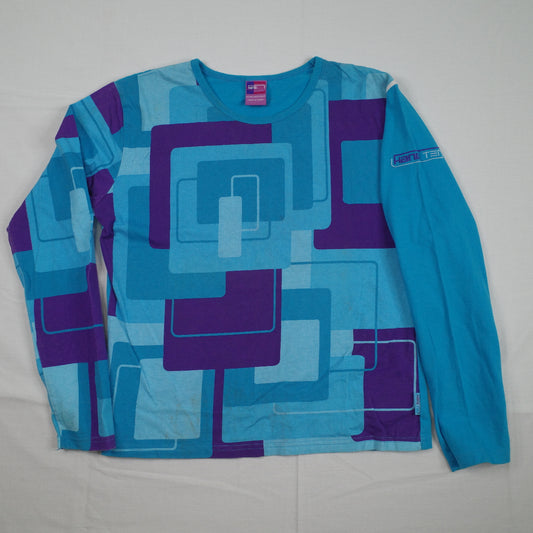 Vintage Hang Ten Retro Block Graphic Blue Purple Long Sleeve T Shirt Womens M