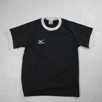 Vintage Mizuno Black Soccer Jersey Black White Ringer Short Sleeve T-Shirt Small